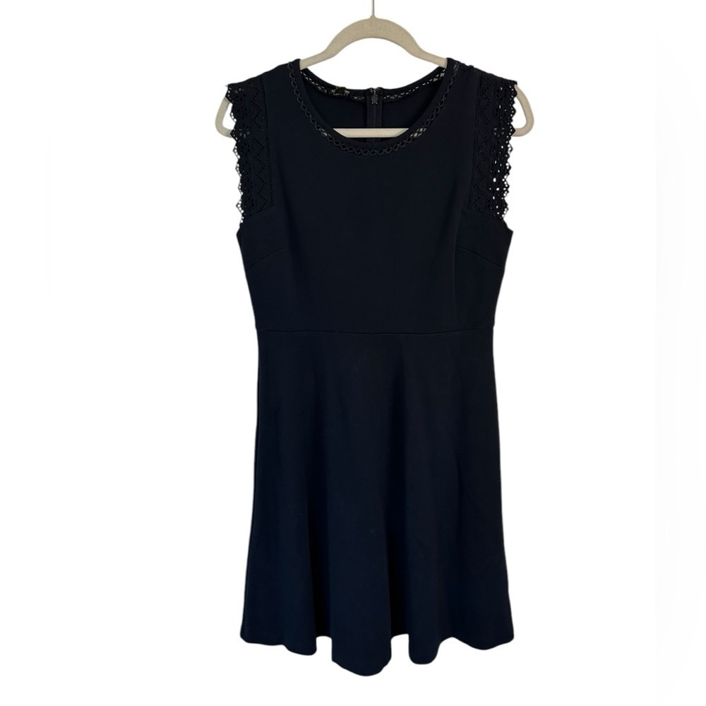 Talbots Navy Blue Crochet Lace Trim Sleeveless Dress Womens Sz Medium Petite